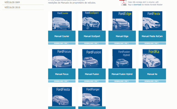 Manuais da Ford estão online